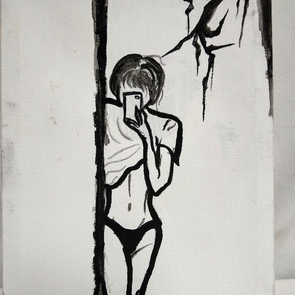 Small Art Black and White Portrait Artwork Gift Idea Accent Piece